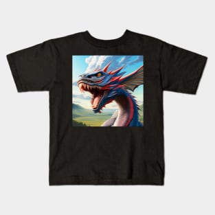 Blue and Red Spiny Dragon with White Belly Kids T-Shirt